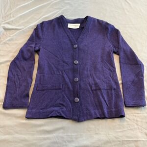 Vintage Castleberry Purple Knit Cardigan V-Neck Crest Button Sweater USA Made